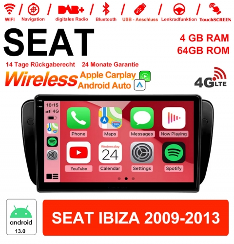 9 pouces Android 13 Autoradio/multimédia 4 Go de RAM 64 Go de ROM pour SEAT IBIZA 2009-2013 avec WiFi NAVI Bluetooth USB