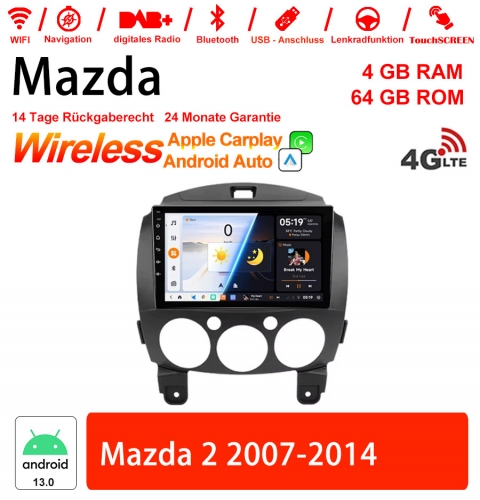 9 Zoll Android 13.0 Autoradio / Multimedia 4GB RAM 64GB ROM Für Mazda 2 2007-2014 Mit WiFi NAVI Bluetooth USB