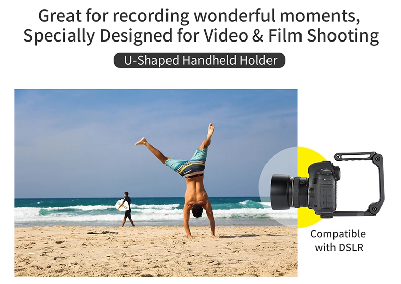 ORDRO handheld stabilizer, foldable C-shape design, compatible with DSLR & camcorders, accessory expandable