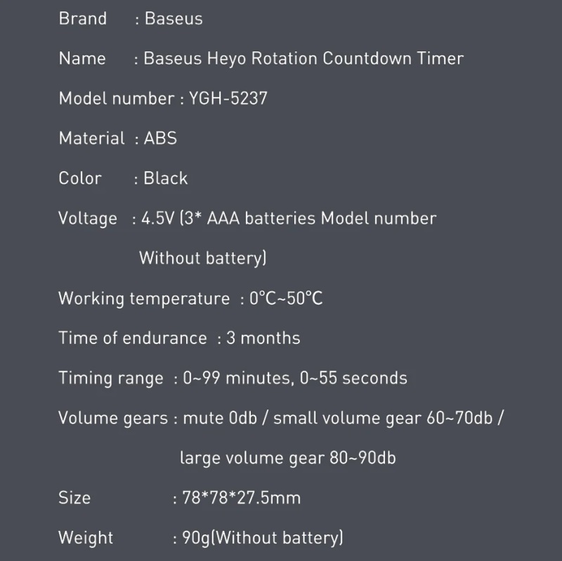 Minuteur Magnétique Baseus, Écran LED, Réglage Rotatif, Compte à Rebours & Chronomètre