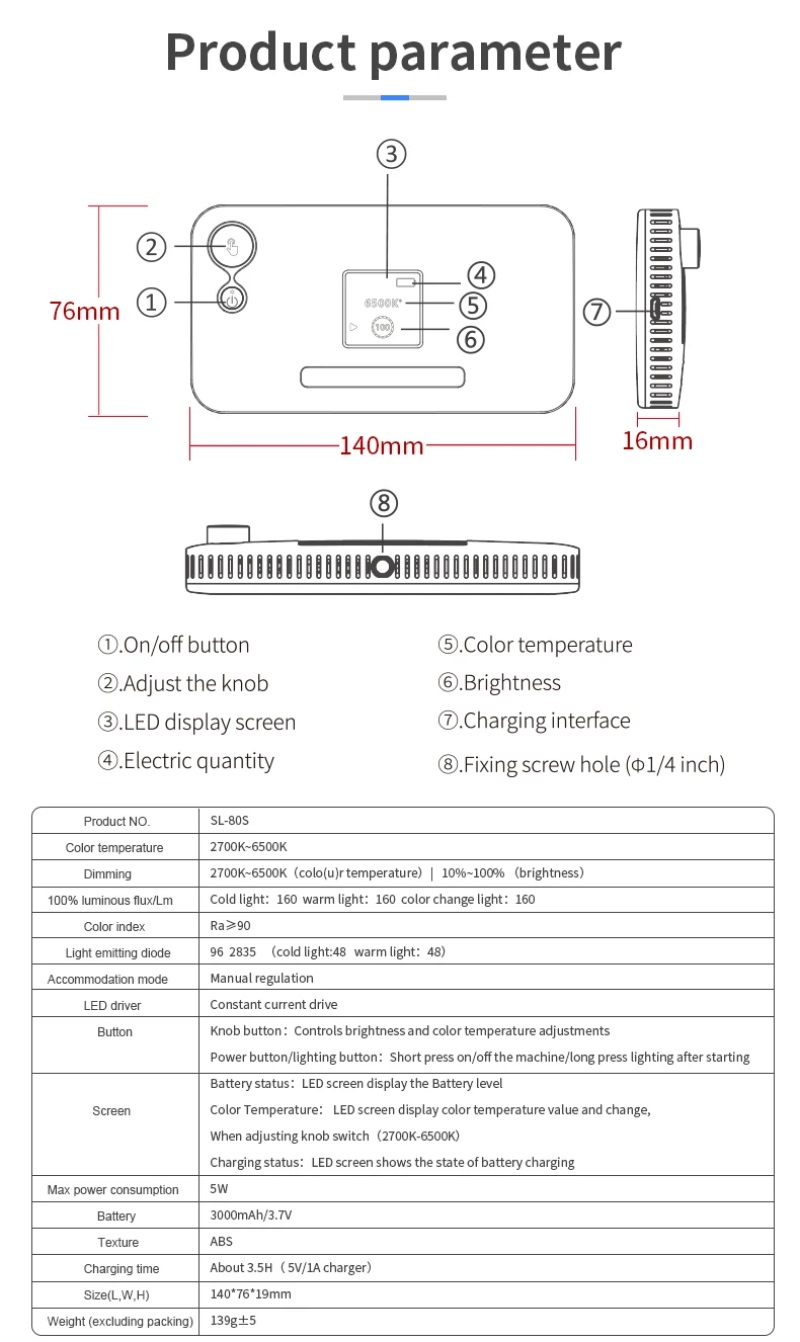 Tragbares LED-Videolicht mit 96 LEDs, einstellbarer Farbtemperatur & Helligkeit, für Kameras & Smartphones