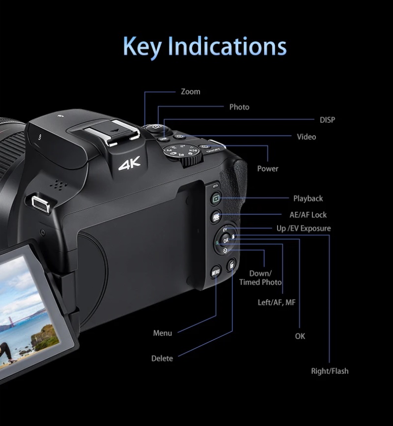 ORDRO G700 4K camera with 12x optical zoom, 64MP photo resolution, rotatable 3-inch touchscreen, and Wi-Fi connectivity – Ideal for vlogging and travel