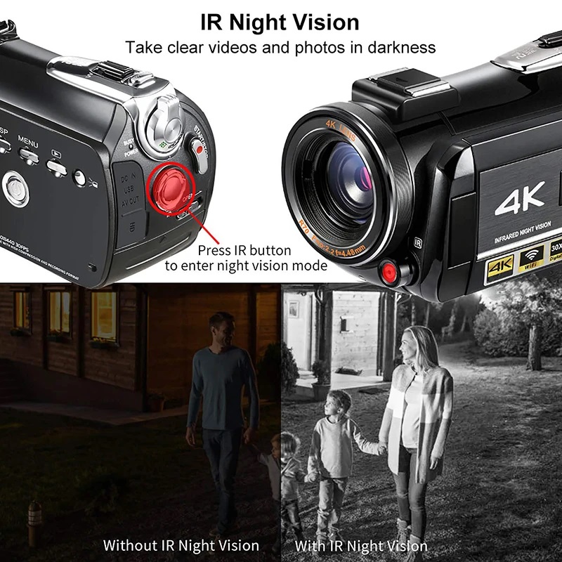 ORDRO AC3 4K Camcorder with Infrared Night Vision, 30x Digital Zoom, and 3.1-Inch Touchscreen – Perfect for Vlogging and Livestreams