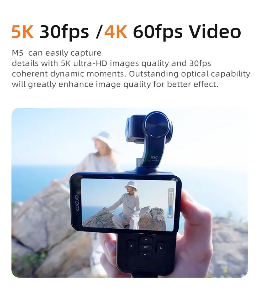 ORDRO M5 5K 30fps 4K 60fps Vlog Camcorder, 3-Axis Stabilization, 180° Rotating Lens, 3.5" Touchscreen