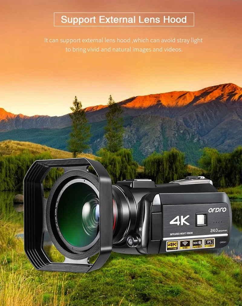 ORDRO AC3 4K Camcorder with Infrared Night Vision, 30x Digital Zoom, and 3.1-Inch Touchscreen – Perfect for Vlogging and Livestreams