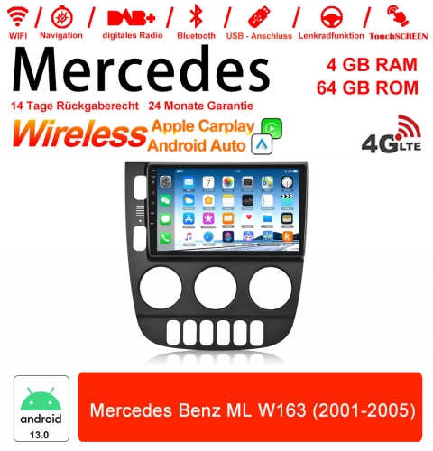 9 Zoll Android 13.0 4G LTE Autoradio / Multimedia 4GB RAM 64GB ROM Für Mercedes Benz ML W163 2001-2005