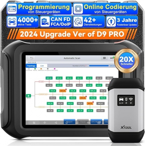 XTOOL D9S PRO OBD2-Diagnosegerät, ECU-Online-Programmierung und -Codierung, bidirektionale und vollständige Diagnose, 42+ Resets, Topologie-Mapping