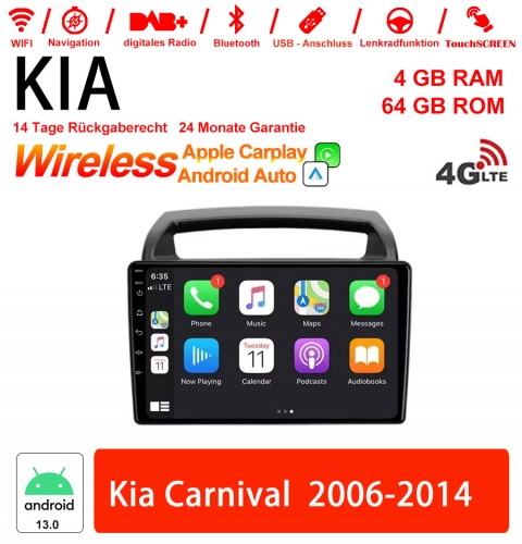 9 pouces Android 13.0 4G LTE Autoradio / Multimédia 4 Go de RAM 64 Go de RAM pour Kia Carnival 2006-2014