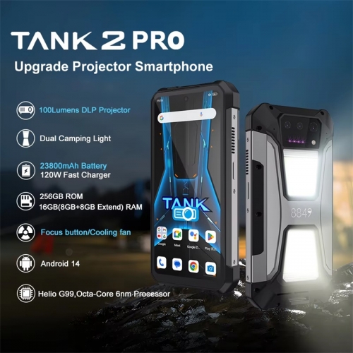 8849 Tank 2 PRO Robustes Smartphone mit Projektor 24GB 512GB 100MP Mobiltelefon 23800mAh 120W Android 14 Dual Sim NFC OTG-Telefon