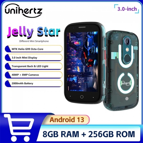 Unihertz Jelly Star 4G Android 13 8GB 256GB Smartphone LED Light Unlocked Transparent Backs Bright Cell Phones 48mp 3Inch Phone NFC Dual Nano SIM Card