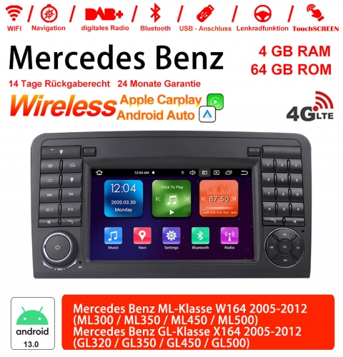 7 pouces Android 13.0 4G LTE  Autoradio / multimédia 4GB RAM 64GB ROM pour le benz W164 X164 Carplay intégré/ Android Auto