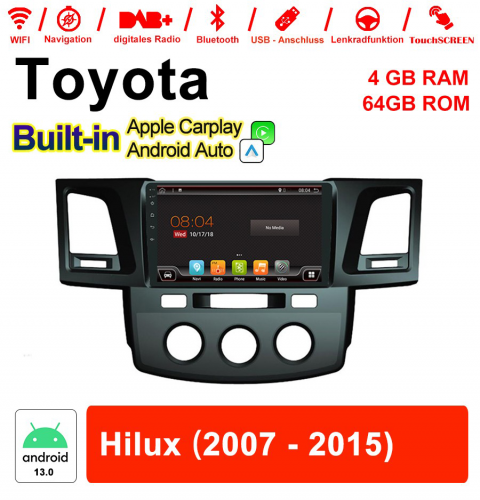 9 pouces Android 13.0 autoradio / multimédia 4 Go de RAM 64 Go ROM pour Toyota Hilux 2007-2015 avec Navi Bluetooth WIFI intégré Carplay Android Auto