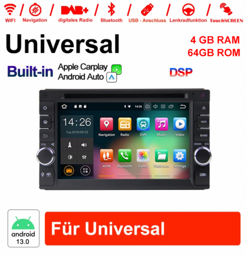 6.2 Zoll Android 13.0 Autoradio/Multimedia 4GB RAM 64GB ROM Für Universal Built-in Carplay Android Auto