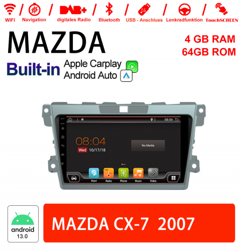 9 Zoll Android 13.0 Autoradio / Multimedia 4GB RAM 64GB ROM Für MAZDA CX-7 2007 Built-in Carplay