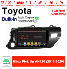 Autoradio 10 pouces Android 13.0 / Multimédia 4 Go RAM 64 Go ROM pour Toyota Hilux Pick Up AN120 2015 - 2020 avec DSP intégré Carplay Android Auto