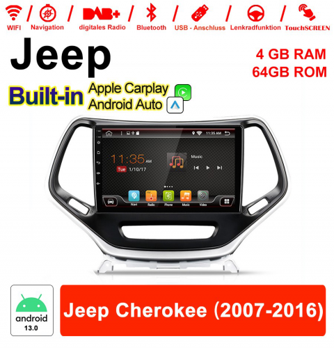 10 pouces Android 13.0 autoradio / multimédia 4 Go de RAM 64 Go de ROM pour Jeep Cherokee 2007-2016 avec DSP intégré Carplay Android Auto