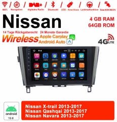 10 Zoll Android 13.0 Autoradio / Multimedia 4GB RAM 64GB ROM Für Nissan X-trail/Qashqai/Navara 2013-2017 Mit WiFi NAVI Bluetooth USB