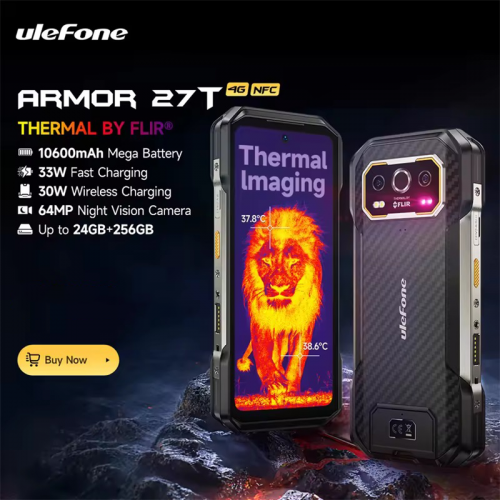 Ulefone Armor 27T 4G Smartphone robuste 24 Go + 256 Go Caméra à imagerie thermique 6,78" Caméra à vision nocturne 10600 mAh Android 14