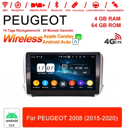 10 pouces Android 13 Autoradio/Multimédia 4Go RAM 64Go ROM Pour PEUGEOT 2008 2015-2020 avec WiFi NAVI Bluetooth USB