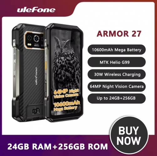 Ulefone Armor 27 4G 10600mAh téléphone robuste 24Go + 256Go Android 14 Smartphone 6,78 pouces FHD 120Hz Vision nocturne