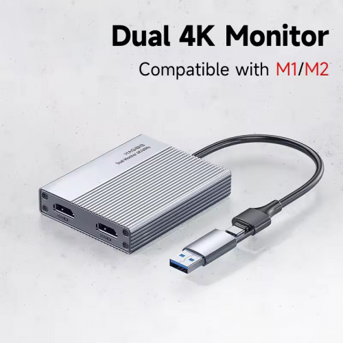 USB-C/USB 3.0 auf Dual HDMI-kompatibler 4K-Displayadapter, kompatibel mit Apple M1 M2 Windows Mac DisplayLink DL6950 Chip