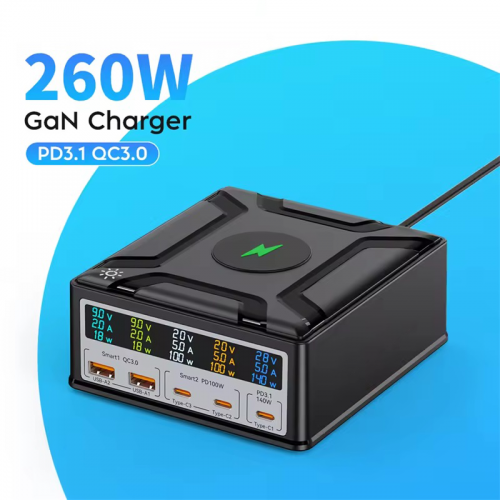 260w GAN USB C Charger PD 3.1 140w usb type c fast charger for mackook pro tablet iphone 14 samsung xiaomi wireless charger