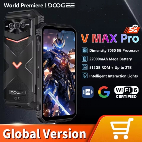 DOOGEE V MAX PRO 5G Android 14 Rugged Smartphone Dimensity 7050 12GB RAM 512GB ROM 6.58 inch 108MP Camera 22000mAh Battery