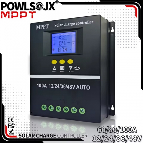 POWLSOJX MPPT 100A 80A 60A Solarladeregler 12V 24V 36V 48V Solarpanel Blei-Säure-/Lithium-Batterie-Regler Dual USB