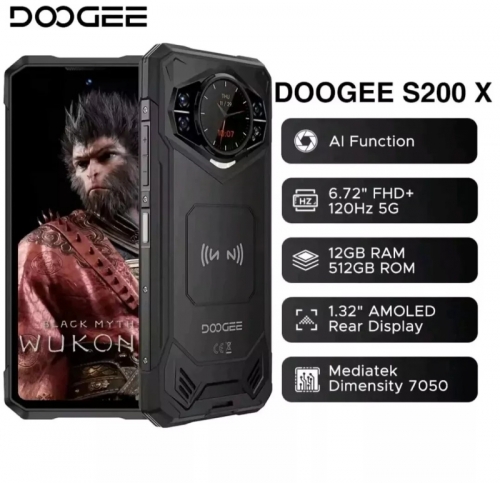 Doogee S200 X 5G Android 14 Smartphone robuste 6.72 pouces FHD+ 12Go RAM 256Go ROM 100MP + 20MP Vision nocturne NFC OTG 10100mAh