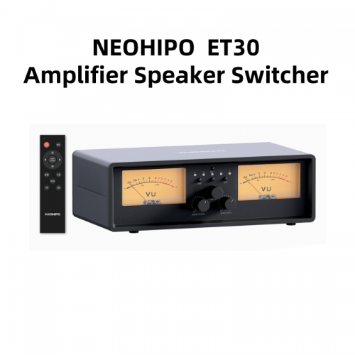 NEOHIPO ET30 Amplifier Speaker Switch 2-in-2 Out Dual Analog VU Meter Audio Switcher with DB Panel Display