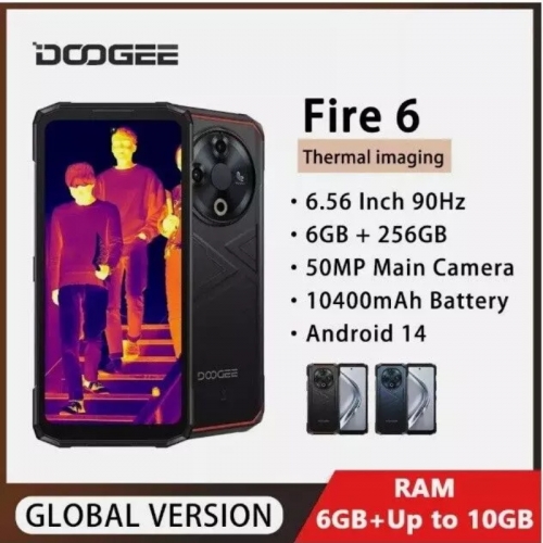 DOOGEE Fire 6 4G Android 14 Rugged Smartphone Thermal Image 6.56 inch IPS 6GB RAM 256GB ROM 50MP + 8MP camera 10400mAh OTG