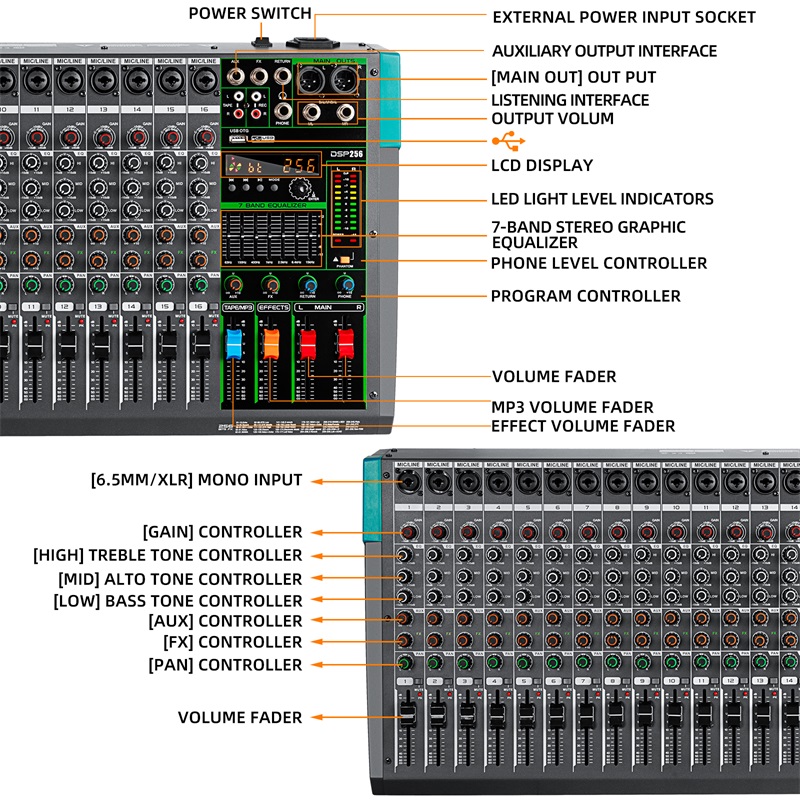 16 Channels Audio Sound Mixer