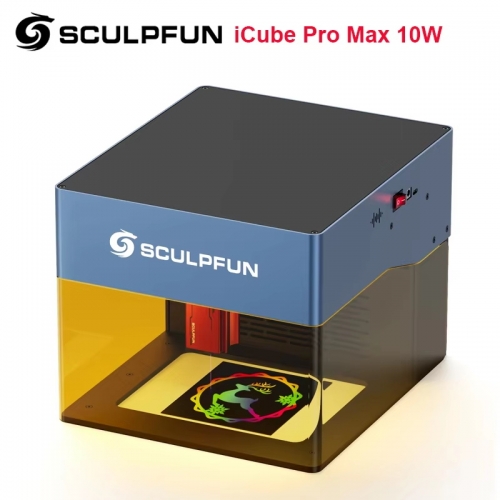 Sculpfun icube pro max 10w laser engraver with smoke filter temperature 0.08mm laser spot 120x120mm engraving area bt type-c