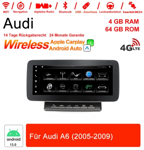 Qualcomm Snapdragon 662 8 Core Android 13.0  Autoradio/ Multimédia pour AUDI A6 2005-2009 CarPlay intégré