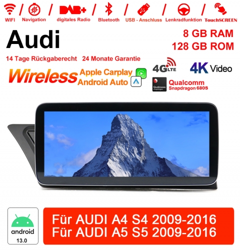 Qualcomm Snapdragon 680S 8 Core Android 13.0  4G LTE Autoradio /Multimédia 8Go de RAM 128Go de ROM pour AUDI A4 S4 A5 S5 2009-2016