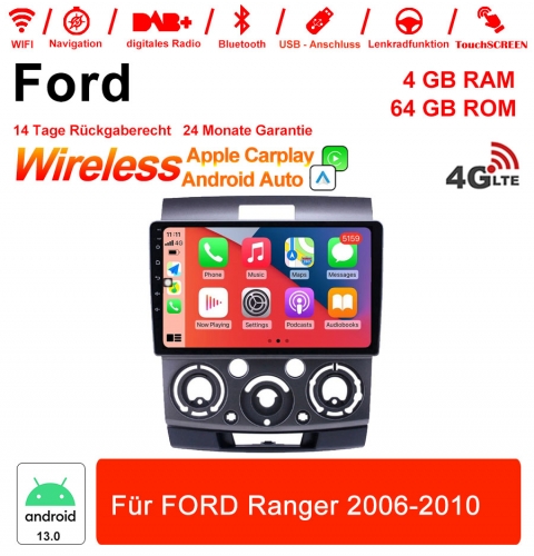 9 pouces Android 13.0 Autoradio / multimédia 4Go de RAM 64Go de ROM pour FORD Ranger 2006-2010