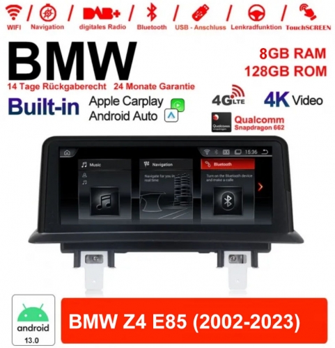 10.25" Qualcomm Snapdragon 662 Android 13.0 4G LTE Autoradio / Multimédia USB WiFi Navi Carplay Pour BMW Z4 E85 (2002-2023)