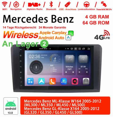 9 Zoll Android 13.0 4G LTE Autoradio / Multimedia 4GB RAM 64GB ROM Für  Benz W164  X164 Built-in Carplay / Android Auto