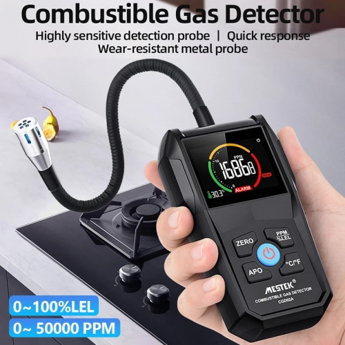 Détecteur de fuite de gaz Analyseur Méthane Combustible 50000 ppm 100% lel Inflammable Naturel Testeur Écran LCD Alarme sonore et lumineuse