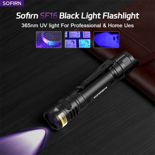 Sofirn SF16 SST08 UV-Taschenlampe, 365 nm 18650 USB C, wiederaufladbar, UV-Taschenlampe zur Erkennung/Haustier/Urin/Flecken