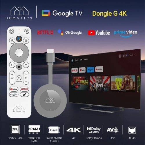 Homatics dongle 4k tv stick with netflix 4k google certified 2g 32g amlogic s905y4 support dolby atmos av1 h.265 2 t2r wifi box