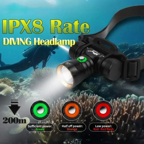 2025 LED Diving Headlight 5000LM IPX8 Rate Waterproof Headlamp Underwater 200M 18650 Battery Diving Head Flashlight