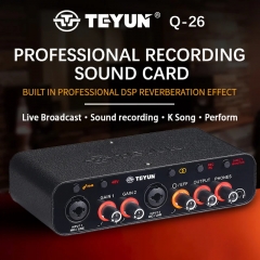 TEYUN Q26 2 Channels Professional Portable Audio Interface Sound Card Console Mini USB MIXER for Guitar Recording Studio