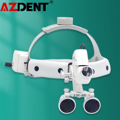 Azdent Dental Chirurgischer LED-Scheinwerfer, Stirnband, Fernglaslupen, Helligkeitspunkt, verstellbarer Scheinwerfer