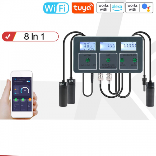 Tuya WiFi 8 In 1 Water Quality Tester S.G/PH/EC/ORP/TDS/CF/SALT/TEMP Measuring Analyzer DIY Water Quality Detector Water Monitor