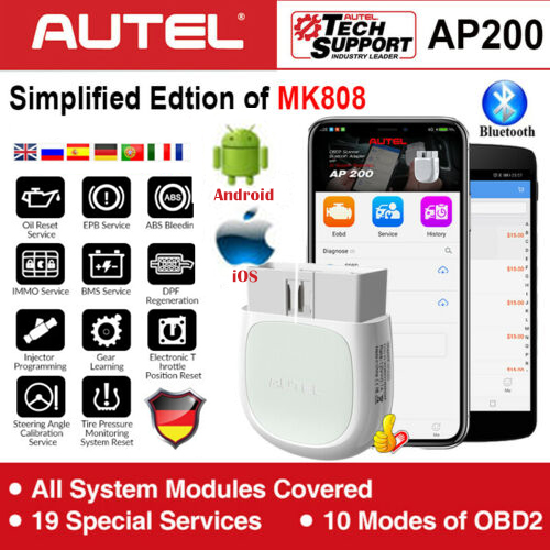 Autel AP200 Bluetooth Adaptateur OBD2 Lecteur de code de scanner Système complet Outil de diagnostic OBD2 Service AutoVIN TPMS IMMO...