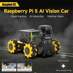 4WD Raspbot V2 AI Robot Car Kit based on Raspberry Pi 5, for Beginners, Educational Toy, ROS2-Humble Python Programming Set