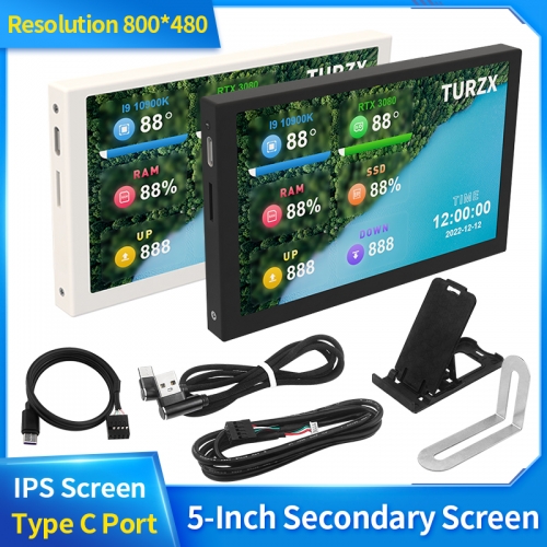 5 Zoll IPS Typ-C Sekundärbildschirm Dynamisches 800 x 480 LCD-Display CPU GPU RAM HDD-Überwachung  AIDA64 mit Aluminiumgehäuse