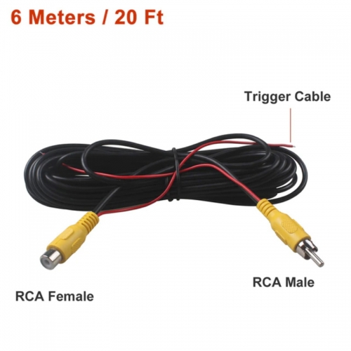 6 Meters RCA Male Female Car Reverse Rear View Parking Camera Video Extension Cable with Trigger Cable