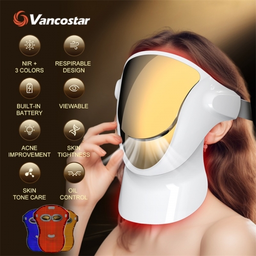 Red light therapy face mask, NIR LED with 807 lamps, anti-aging, full face and neck care